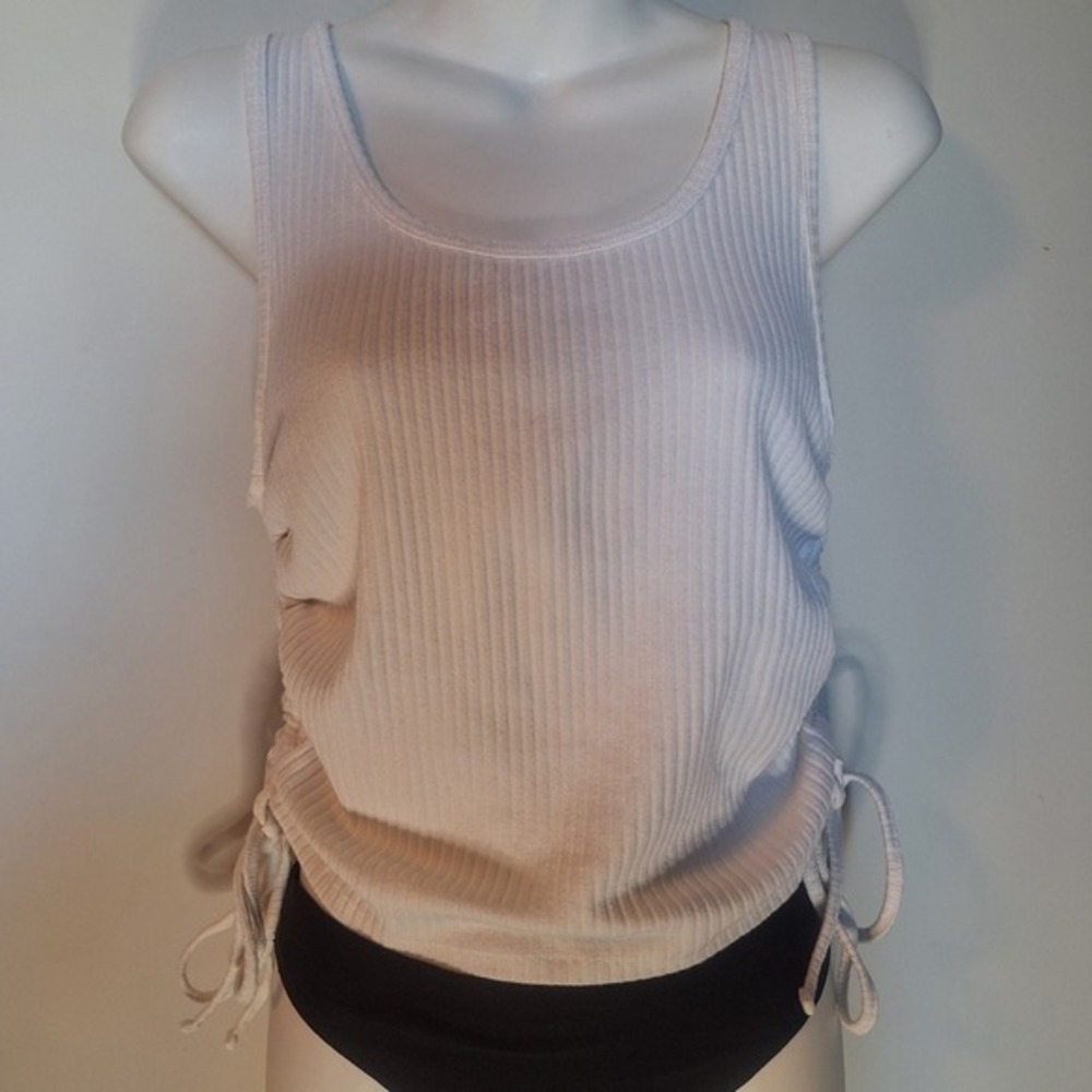 Forever 21 White Ribbed Ruched Side‎ Drawstring Tank Top Size Medium